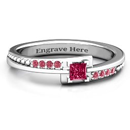 Princess Cut Ring with Accents in 925 Sterling Silver with Ruby and Red Premium Zirconia