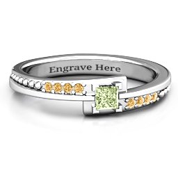 Princess Cut Ring with Accents in 925 Sterling Silver with Peridot and Fancy Yellow Premium Zirconia