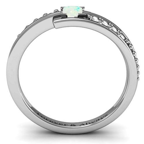 Princess Cut Ring with Accents – Sterling Silver with Opal and White Premium Zirconia