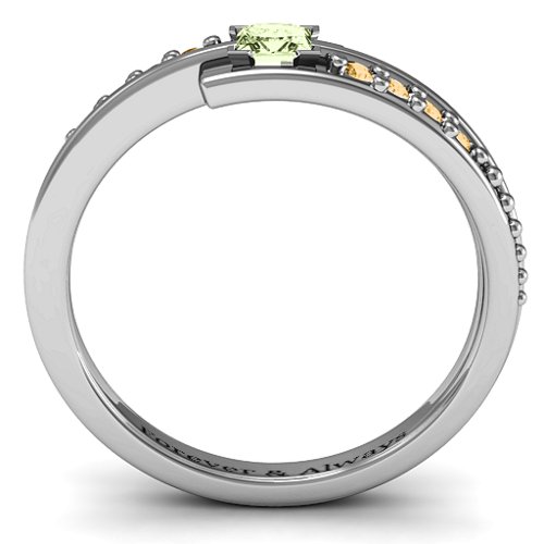 Princess Cut Ring with Accents – Sterling Silver with Peridot and Fancy Yellow Premium Zirconia