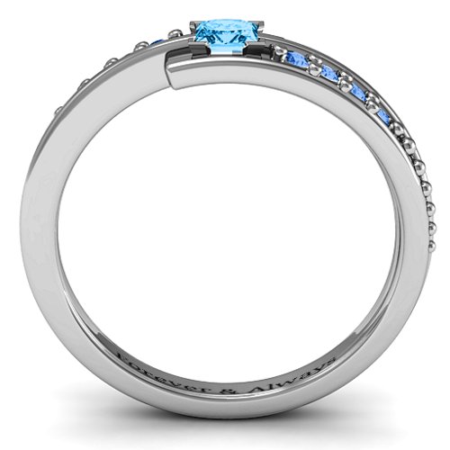 Princess Cut Ring with Accents – Sterling Silver with Blue Topaz and Fancy Blue Premium Zirconia