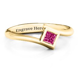 Princess Cut Bypass Ring in 14K Solid Yellow Gold with Ruby