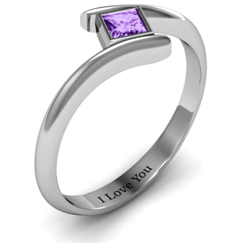 Princess Cut Bypass Ring – Sterling Silver with Amethyst