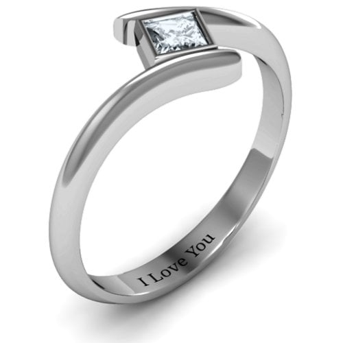 Princess Cut Bypass Ring – Sterling Silver with Cubic Zirconia