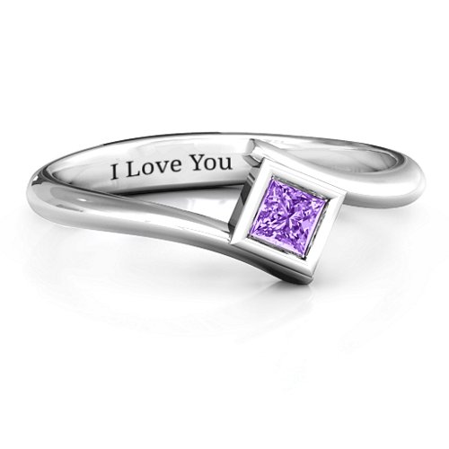 Princess Cut Bypass Ring – Sterling Silver with Amethyst