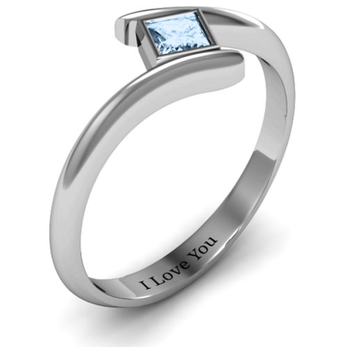 Princess Cut Bypass Ring – Sterling Silver with Aquamarine