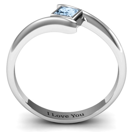Princess Cut Bypass Ring – Sterling Silver with Aquamarine