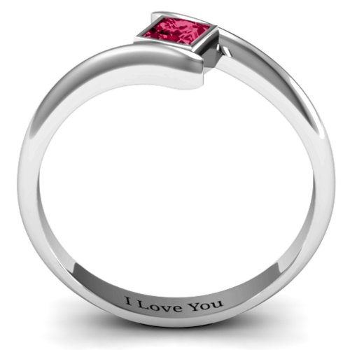 Princess Cut Bypass Ring – Sterling Silver with Ruby