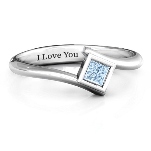 Princess Cut Bypass Ring – Sterling Silver with Aquamarine