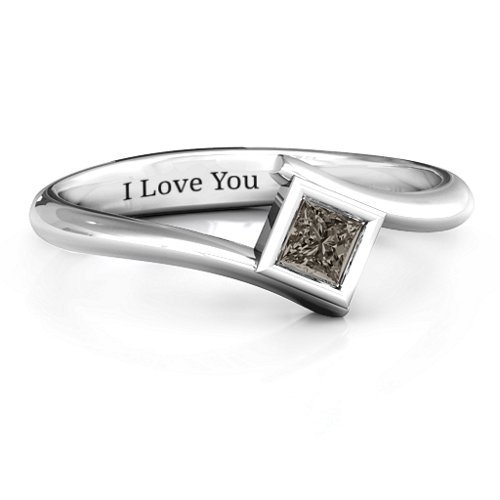 Princess Cut Bypass Ring – Sterling Silver with Smokey Quartz