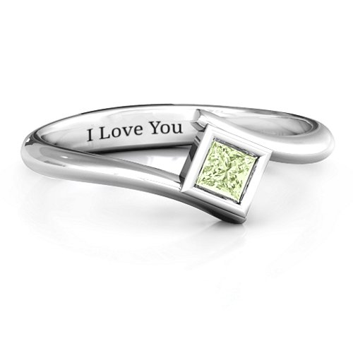 Princess Cut Bypass Ring – Sterling Silver with Peridot