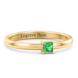 Elegant Princess Ring in 14K Solid Yellow Gold with Emerald