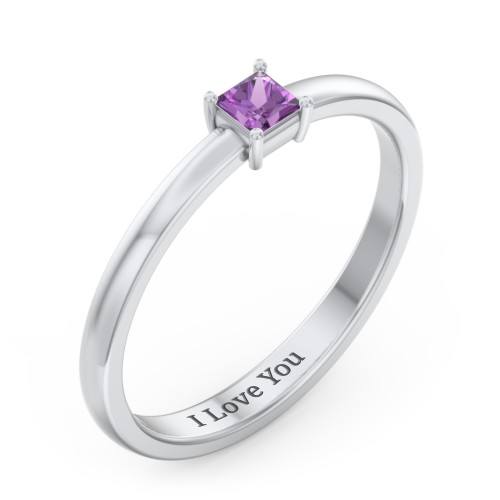 Elegant Princess Ring – Sterling Silver with Amethyst