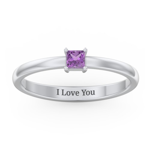 Elegant Princess Ring – Sterling Silver with Amethyst