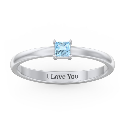 Elegant Princess Ring – Sterling Silver with Blue Topaz