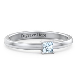 Elegant Princess Ring in 925 Sterling Silver with Aquamarine