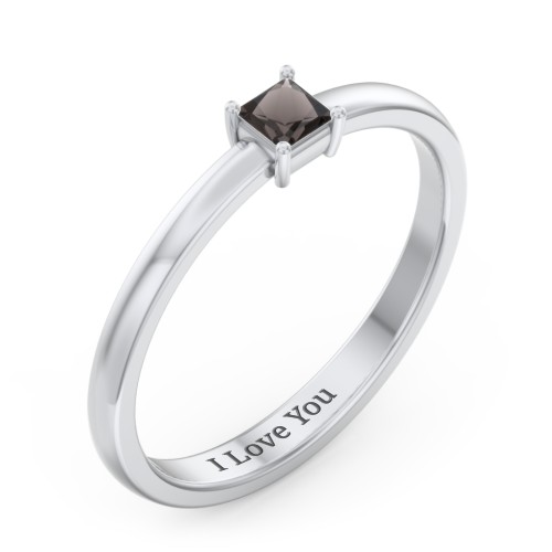 Elegant Princess Ring – Sterling Silver with Smokey Quartz