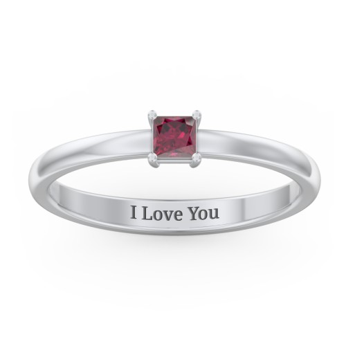 Elegant Princess Ring – Sterling Silver with Ruby