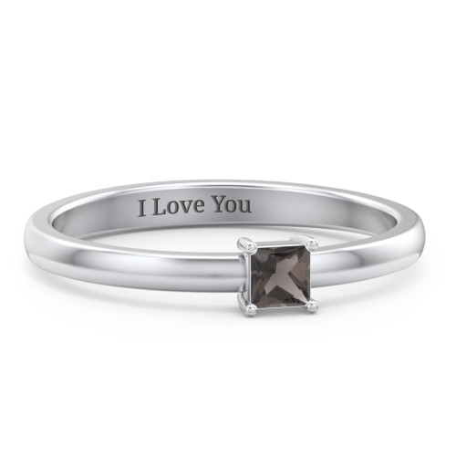 Elegant Princess Ring – Sterling Silver with Smokey Quartz
