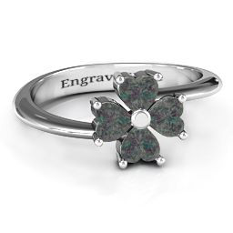 Four Heart Clover Ring in 925 Sterling Silver with Alexandrite