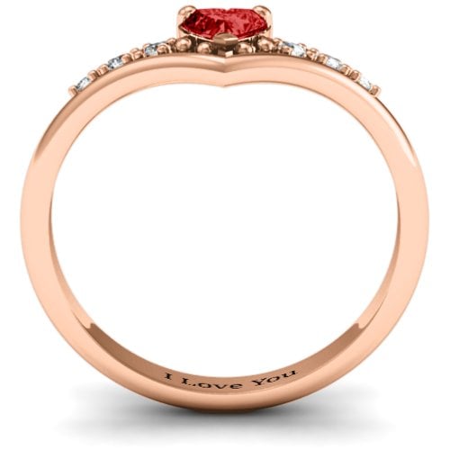 V-Accented Heart Ring – 10K Rose Gold with Garnet and Cubic Zirconia