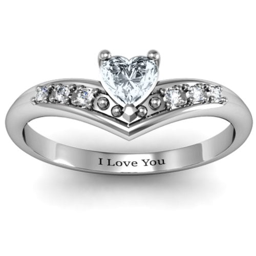 V-Accented Heart Ring – Sterling Silver with Cubic Zirconia
