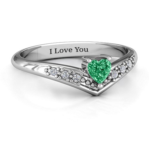 V-Accented Heart Ring
