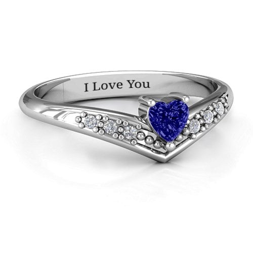 V-Accented Heart Ring