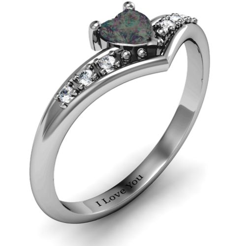V-Accented Heart Ring – Sterling Silver with Alexandrite and Cubic Zirconia