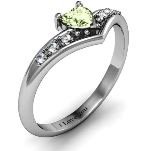 V-Accented Heart Ring – Sterling Silver with Peridot and Cubic Zirconia