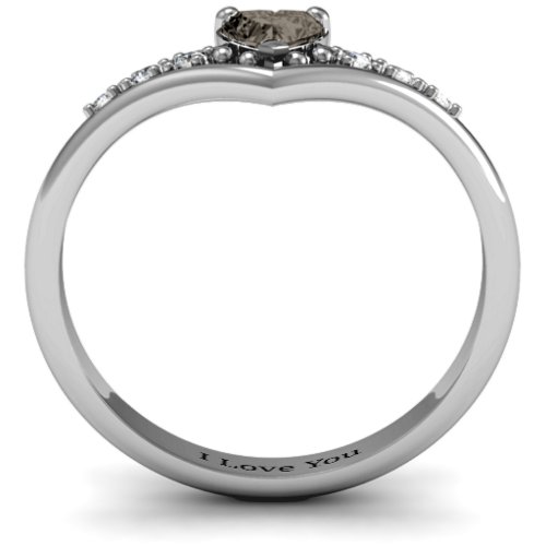 V-Accented Heart Ring – Sterling Silver with Smokey Quartz and Cubic Zirconia