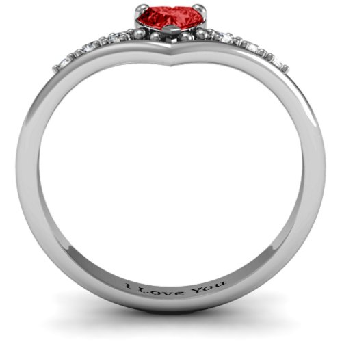 V-Accented Heart Ring – Sterling Silver with Garnet and Cubic Zirconia