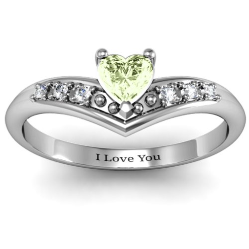 V-Accented Heart Ring – Sterling Silver with Peridot and Cubic Zirconia