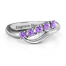 Five Stone Wave Ring in 925 Sterling Silver with Amethyst