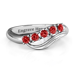 Five Stone Wave Ring in 925 Sterling Silver with Garnet
