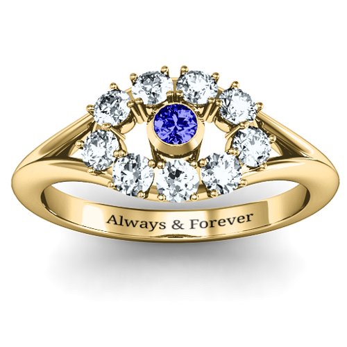 3 to 10 Stone "Solar" Ring – 10K Yellow Gold with Blue Sapphire and Cubic Zirconia
