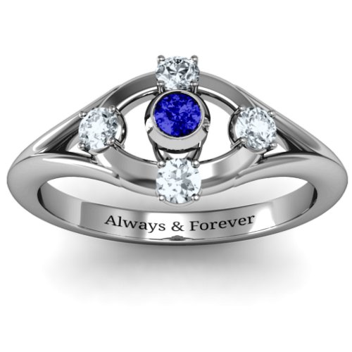 3 to 10 Stone "Solar" Ring – Sterling Silver with Blue Sapphire and Cubic Zirconia