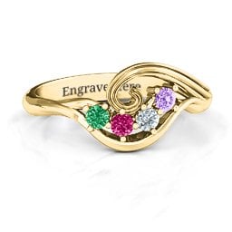 3 - 8 Stone Swirl Ring in 10K Solid Yellow Gold with Emerald, Ruby, Cubic Zirconia, and Amethyst