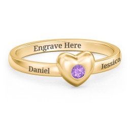 Solid Heart with Gemstone Ring in 18K Gold Plated Silver with Amethyst