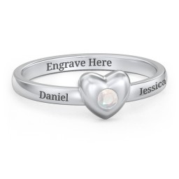 Solid Heart with Gemstone Ring