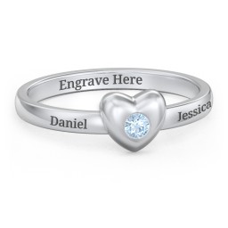 Solid Heart with Gemstone Ring