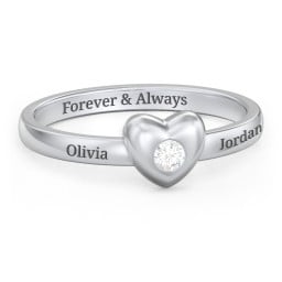 Solid Heart with Gemstone Ring