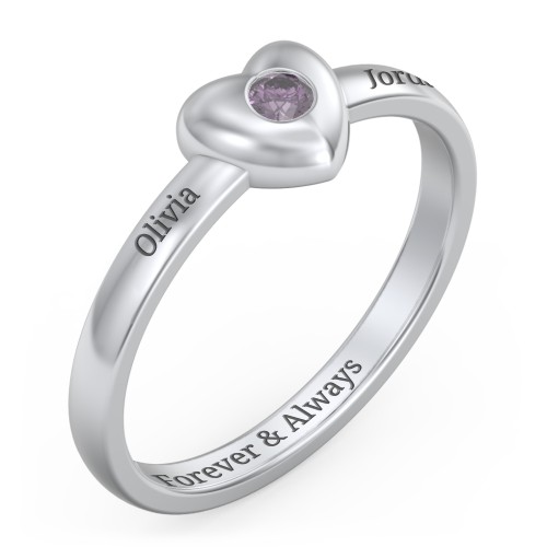 Solid Heart with Gemstone Ring