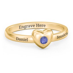 Solid Heart with Gemstone Ring in 18K Gold Plated Silver with Blue Sapphire