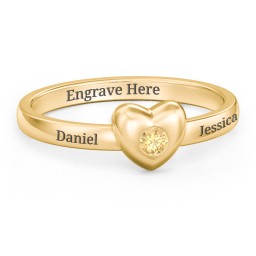 Solid Heart with Gemstone Ring in 18K Gold Plated Silver with Citrine