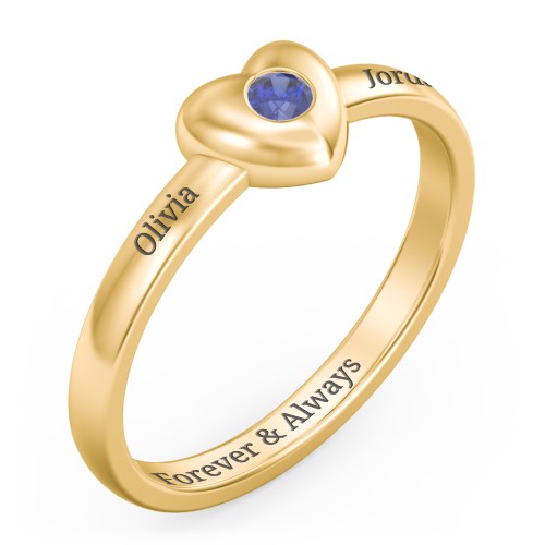 Solid Heart with Gemstone Ring – 18K Gold Plated Silver with Blue Sapphire