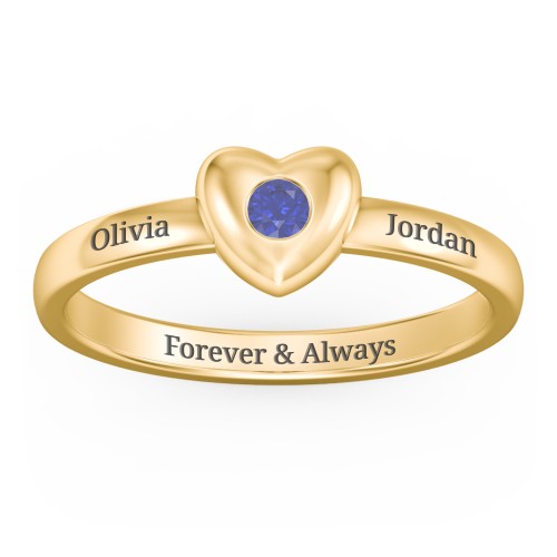 Solid Heart with Gemstone Ring – 18K Gold Plated Silver with Blue Sapphire