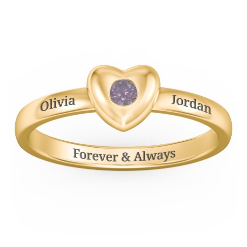 Solid Heart with Gemstone Ring – 18K Gold Plated Silver with Alexandrite