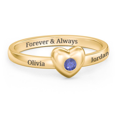 Solid Heart with Gemstone Ring – 18K Gold Plated Silver with Blue Sapphire