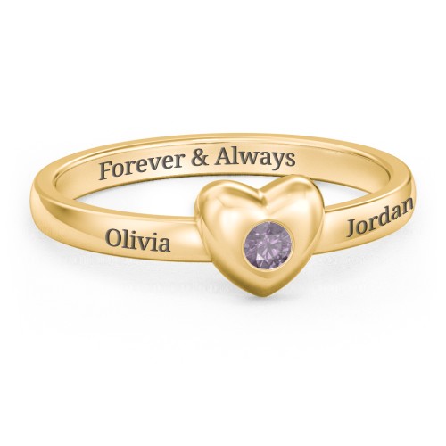 Solid Heart with Gemstone Ring – 18K Gold Plated Silver with Alexandrite